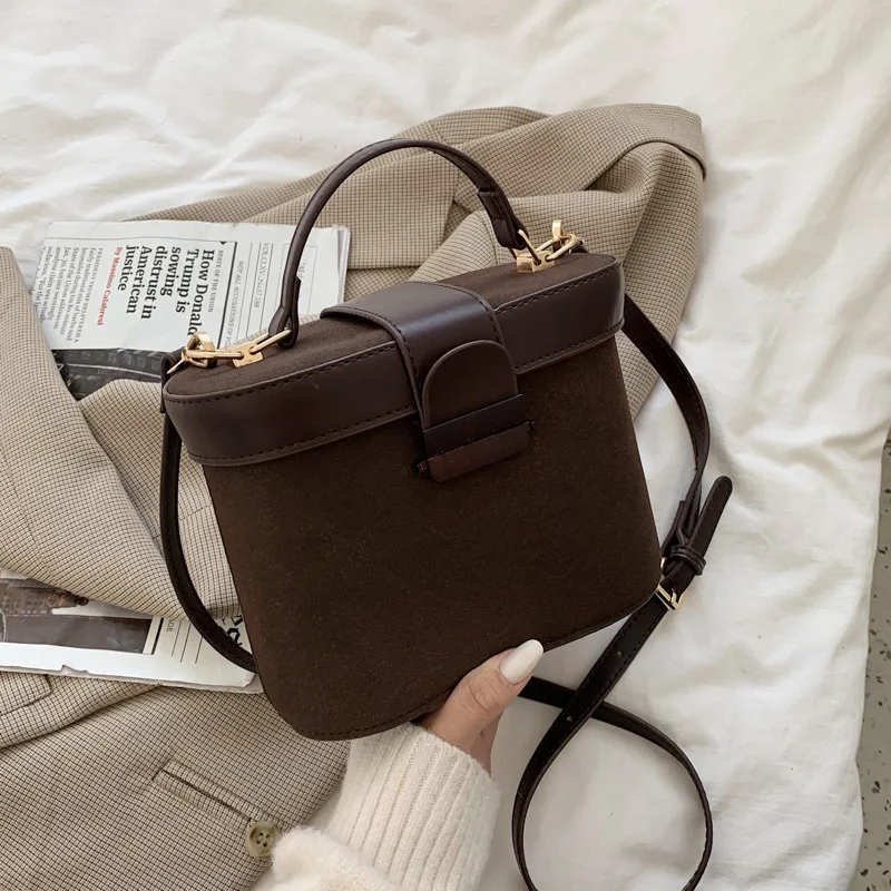 

Autumn and winter texture ladies hand frosted small bag female 2020 retro bucket bag fashion all-match PU shoulder messenger bag