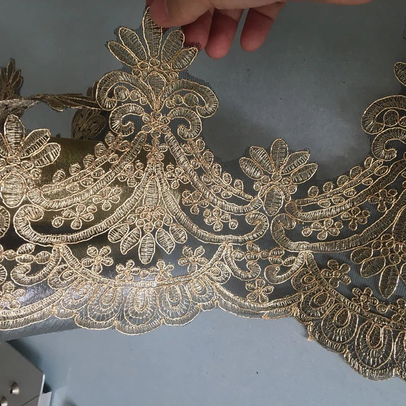 Деликатная 1 ярд горячая Распродажа золотая вышивка Черная Сетка кружевная