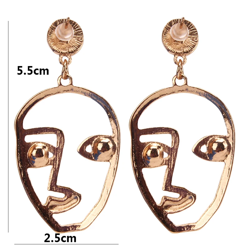 

Women Earrings 2020 Korea Style Fashion Jewelry Gold Color Alloy Abstract Lady Face Dangle Earrings Accessories Brincos
