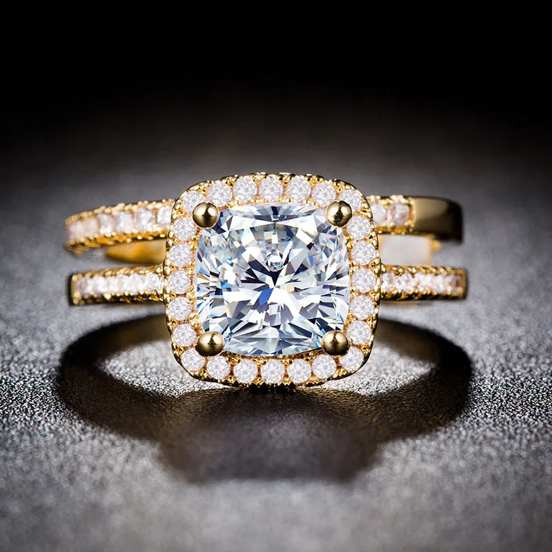 Женское кольцо с цирконом Visisap модное геометрическое Icedout желтого и белого золота