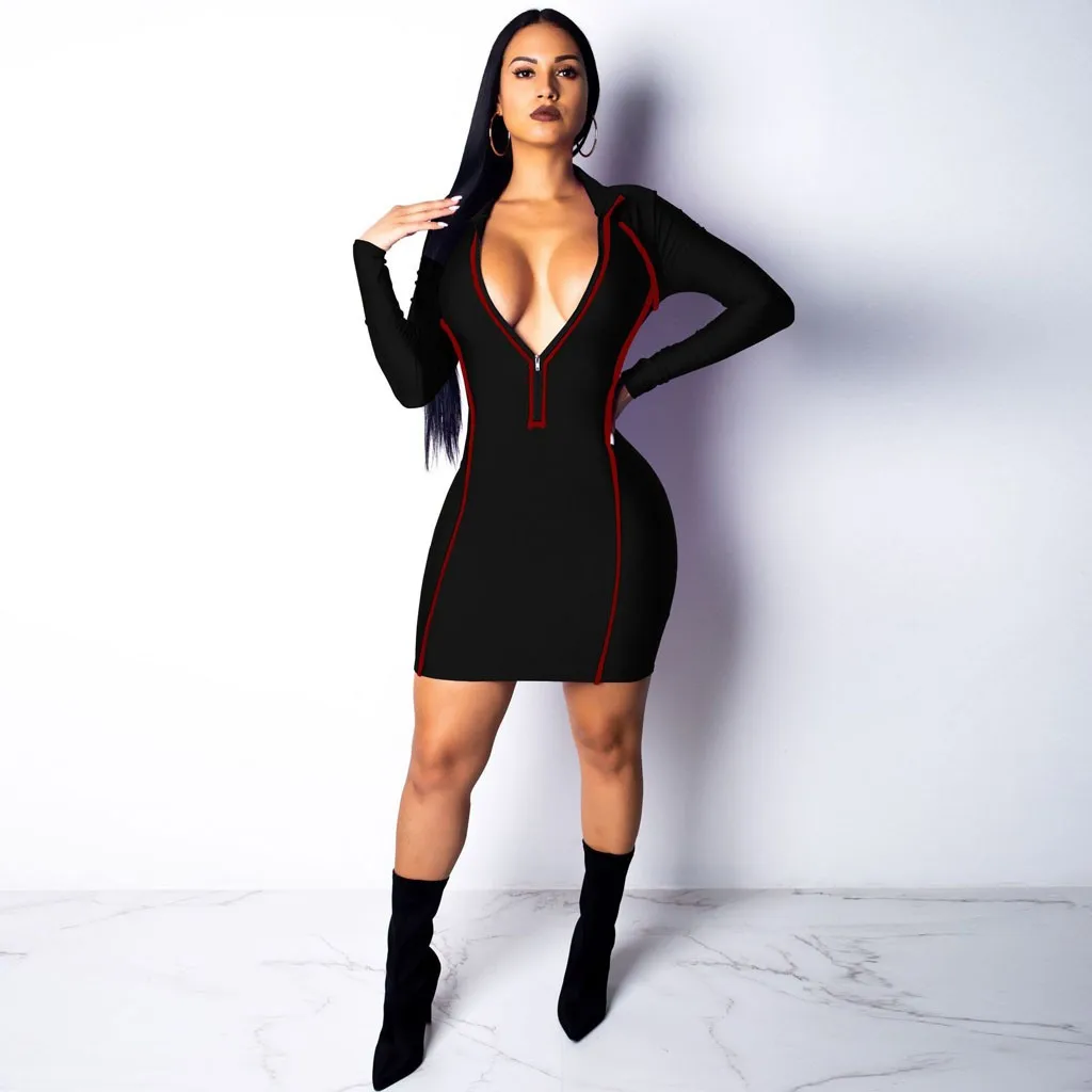 Женское облегающее платье с длинным рукавом и V образным вырезом|Женские платья| |