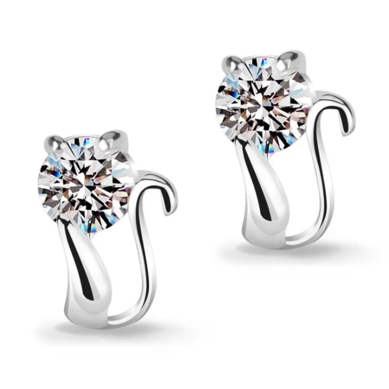 

Female Temperament Hypoallergenic 925 Sterling Silver Jewelry Cute Little Cat Crystal Creative Popular Stud Earrings