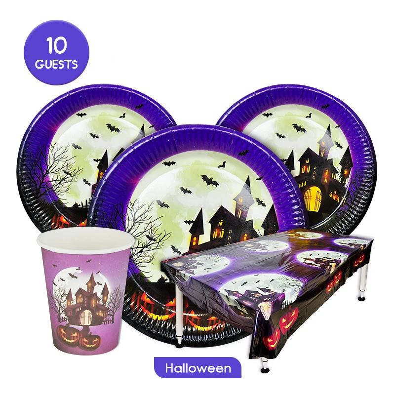 

Набор одноразовой посуды «Замок» для Хэллоуина, 10 гостей, 21 шт., бумажные тарелки и стаканы