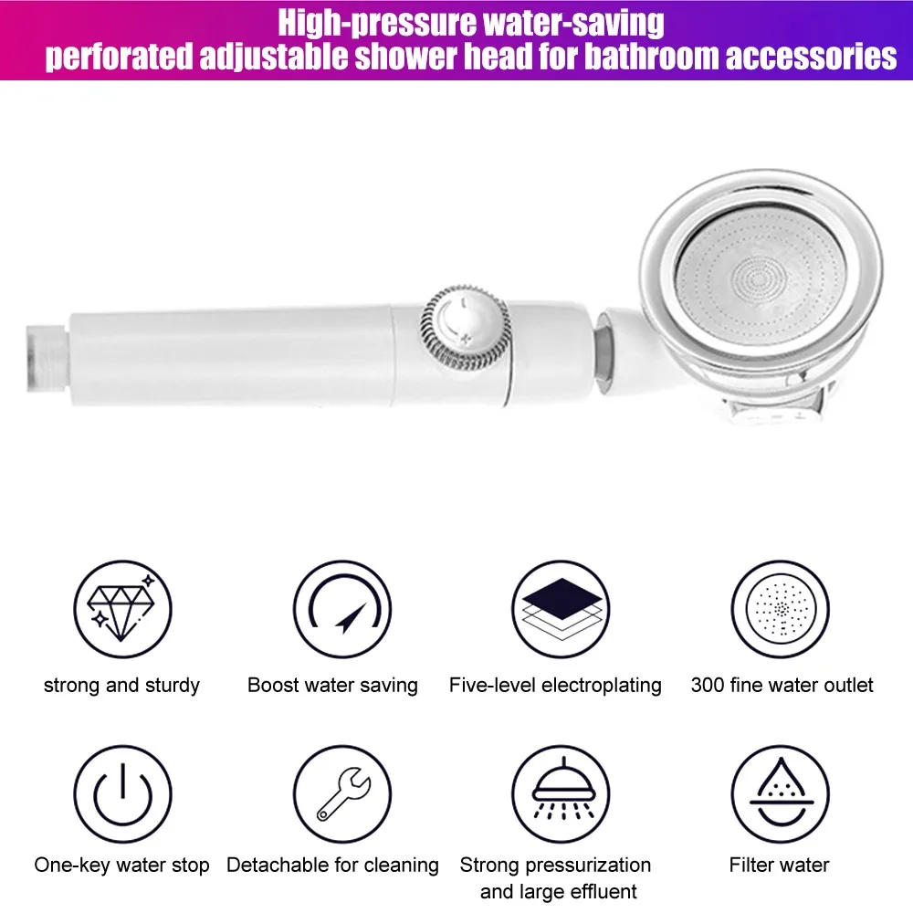 

High Pressure Shower Head Water Saving Perforated Adjustable 3 Modes Shower Head Bathroom Accessories