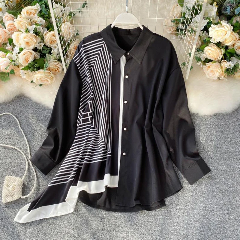 

plus size fashion women's blouses shirts 2021 spring half printing blouse long sleeve turn-down collar shirts Blusas Mujer