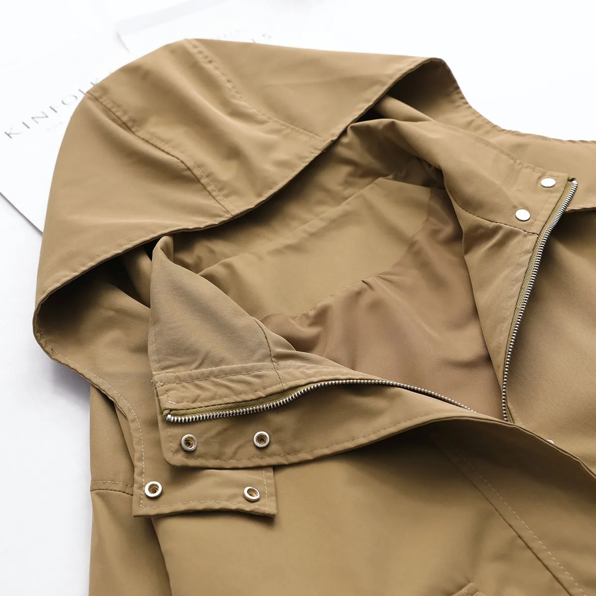 

2021 spring lady short trench jackets windbreaker coats casual loose women jackets solid color long sleeve women's hooded coat