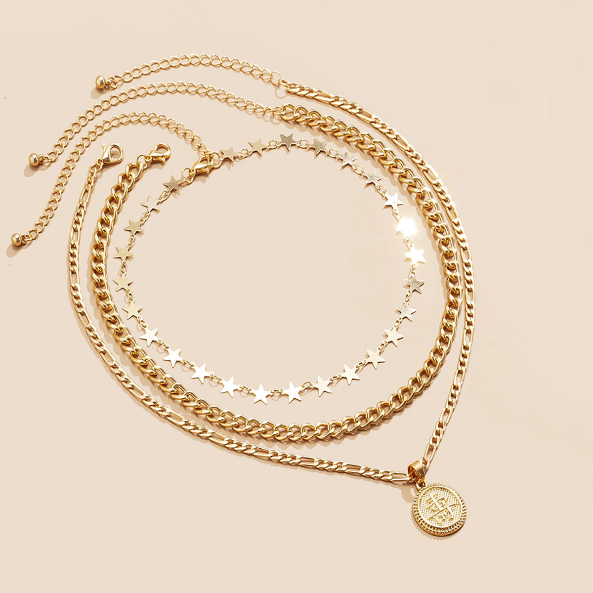 

Chinese Character Coins Pendant Necklaces for Women Multi Layered Chain Star Choker Necklace 2021 Fashion Jewelry for Neck Gifts
