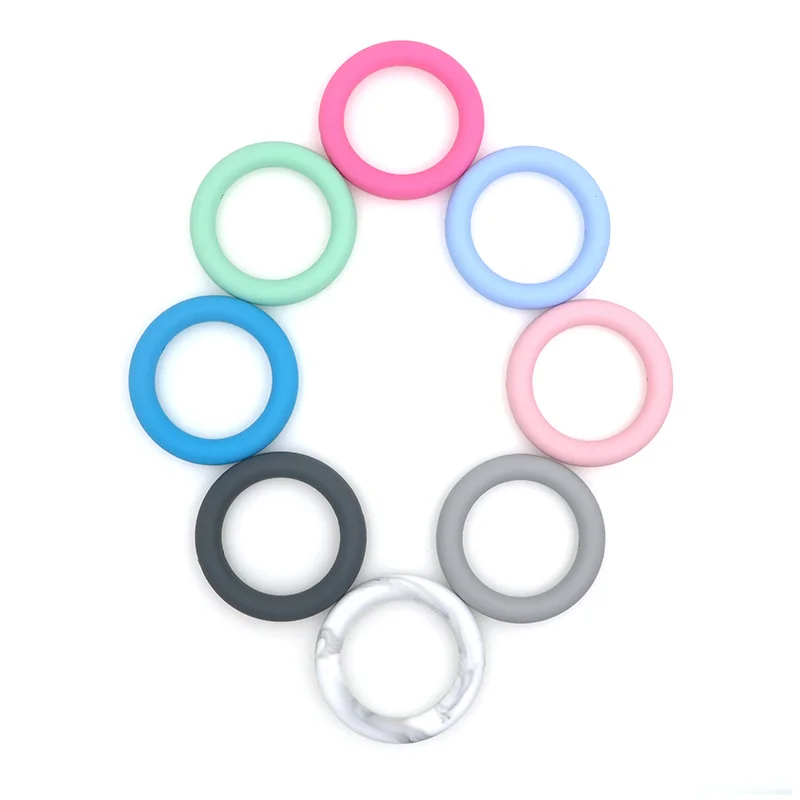 Kovict-Anillo de silicona para dentici&oacute;n de beb&eacute;, mordedor de 65mm con agujero, cuentas de dentici&oacute;n infantil para collar, accesorios de juguete, 5 piezas-1