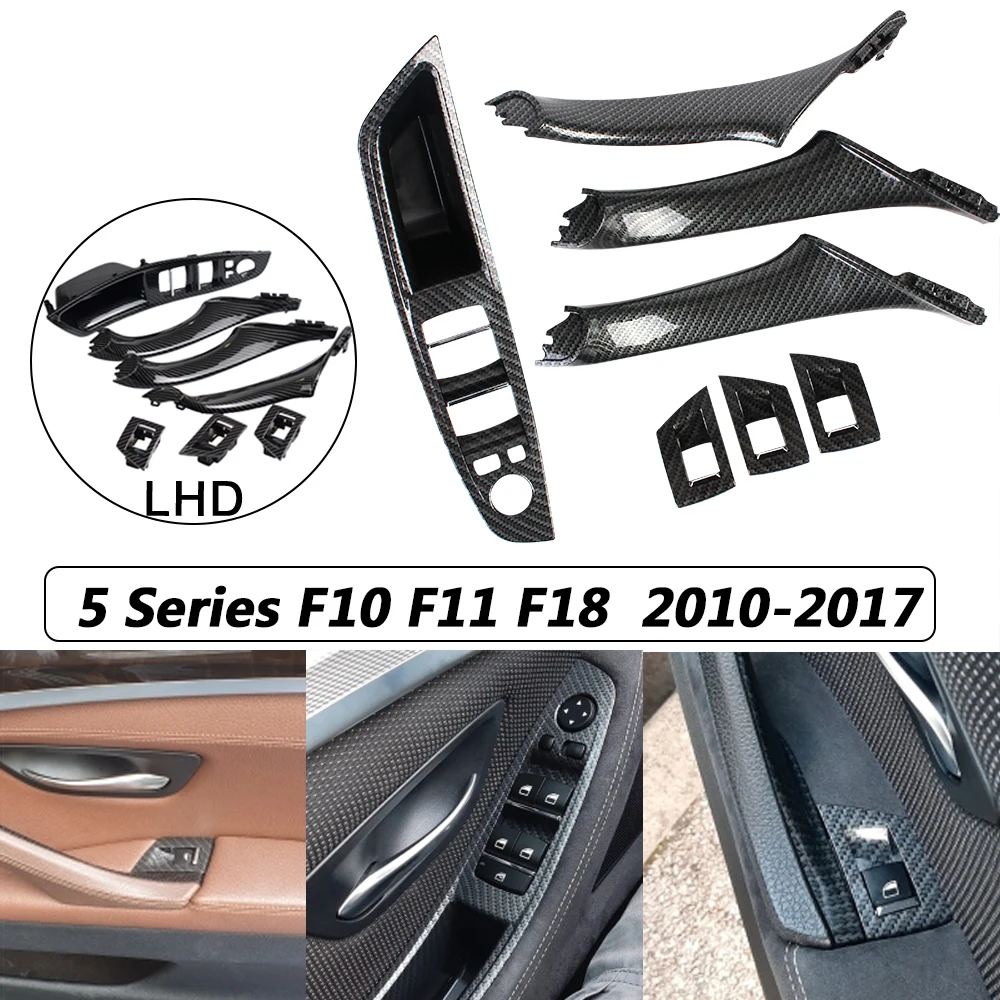

7Pcs Car Door Handle Left Drive LHD Carbon Fiber Pattern For BMW 5 Series F10 F18 Car Interior 2010-2017 Auto Parts