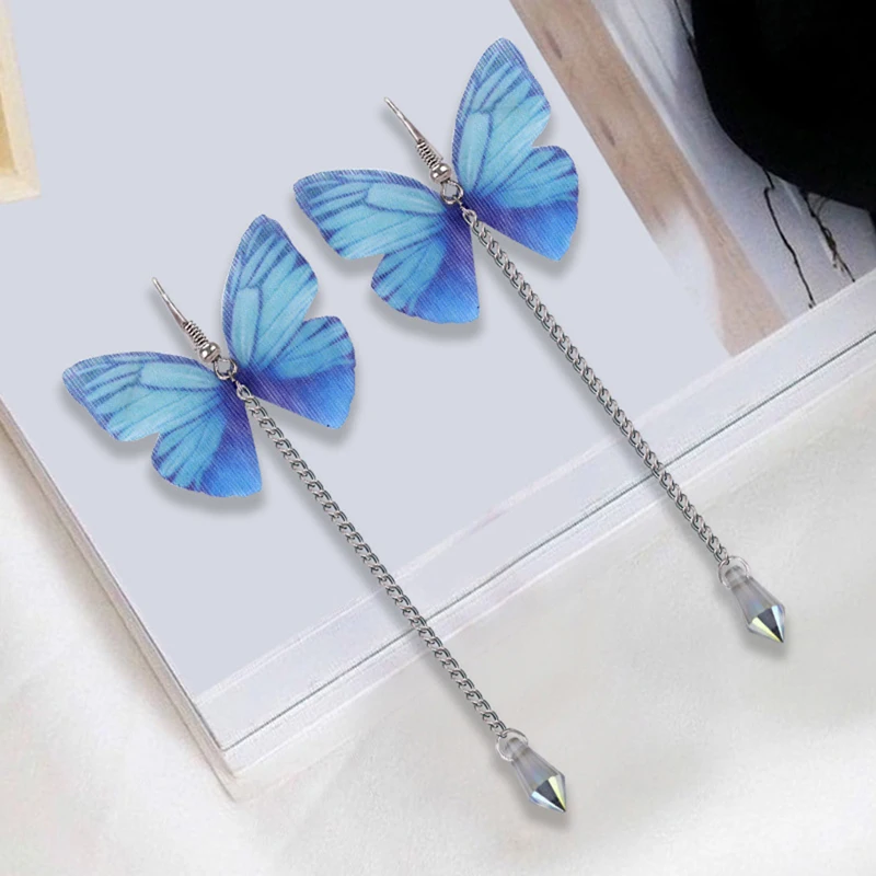 Винтажные сказочные серьги капли в виде бабочек для женщин и девушек длинные