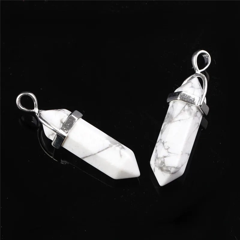 10pc Howlite 10 шт./лот Черный обсидиан Природные Смешанные Камни Камень Точка Шестигранный Кристалл Ювелирные Аксессуары Заявление Женщины Ожерелье - Окраска металла: 10pc Howlite