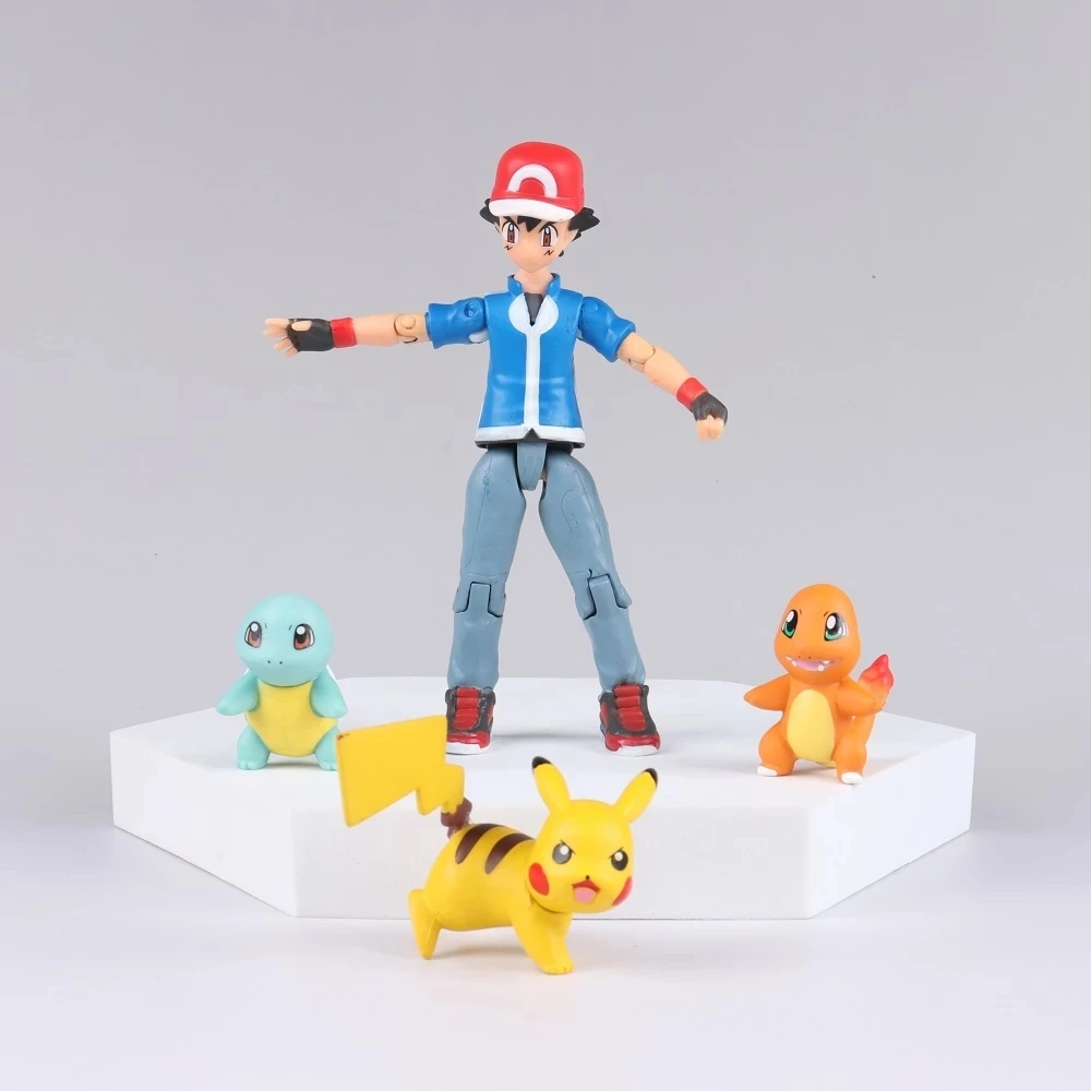 

2021 Pokemon 12CM Ash Ketchum Action Figure Model Figure Set Ash Ketchum Pikachu Charmander Doll Model Kids Birthday gift Set