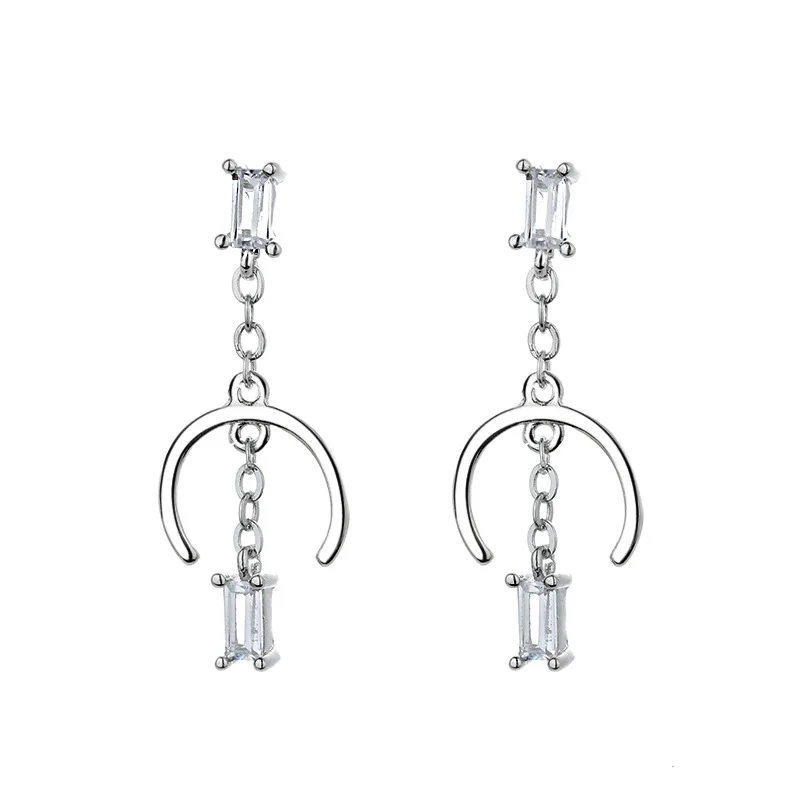 

Korean Earings Fashion Jewelry 2021 New Tassel Flash Zircon Semicircular Geometric Earrings for Women Jewelry Kolczyki