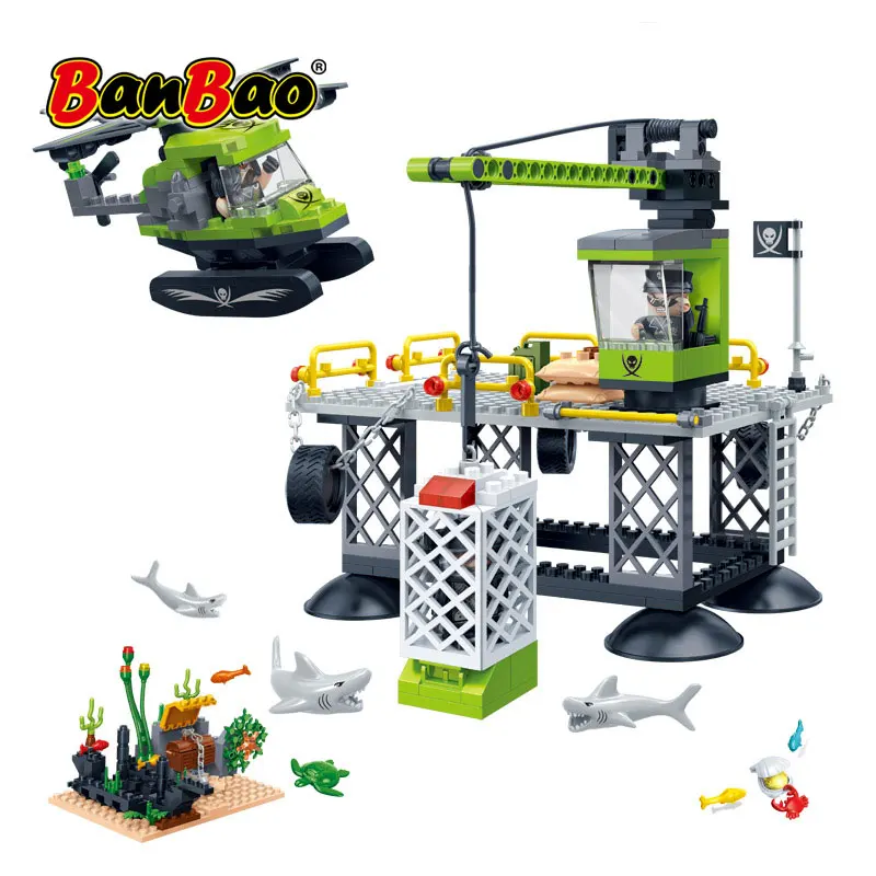 Строительные блоки BanBao для морских исследований вертолет Акула база развивающие
