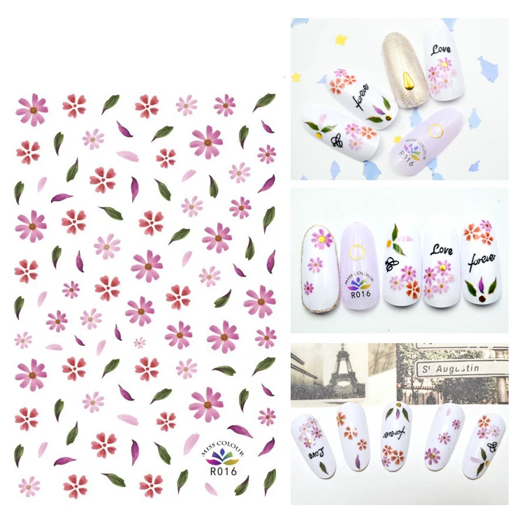 

3D Stickers for Nails Self-adhesive Design Small Fresh Flowers Ink Nail Art Decorations Decals Foil Wrap Manicure Accessories