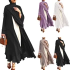 Мусульманский Длинный Рукав струящийся Макси кардиган исламское Открытое Спереди кимоно Абая халат Турция Кафтан однотонное платье с поясом свободное