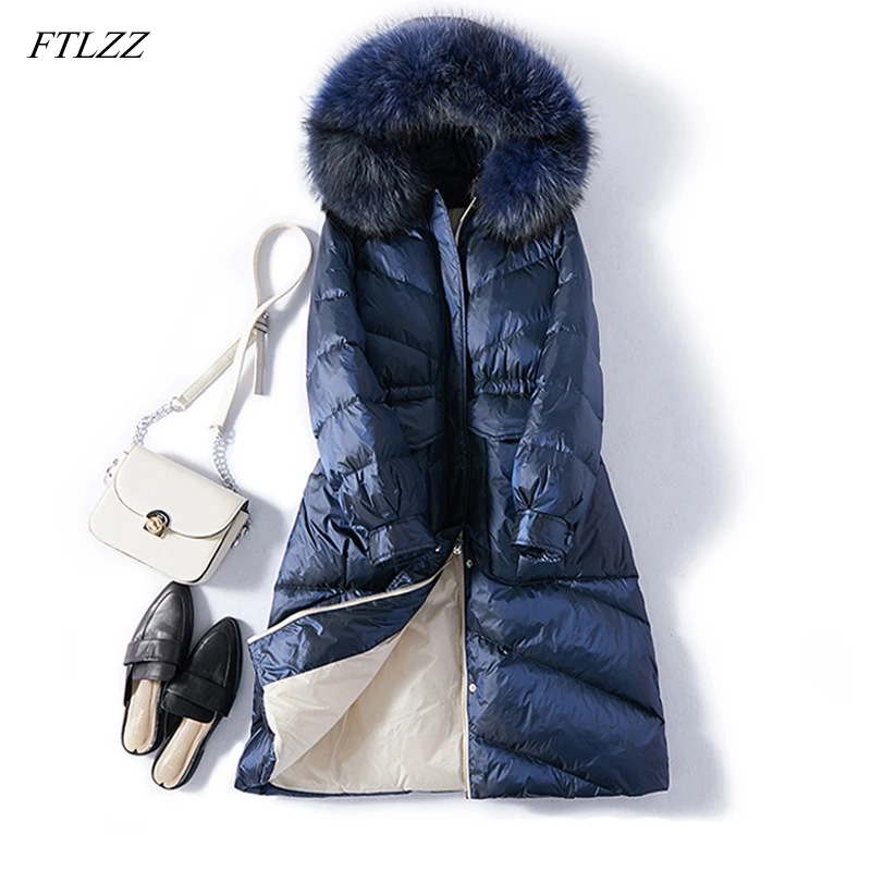 FTLZZ Женская парка с большим воротником из натурального меха зимняя длинная