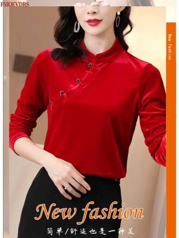 

Women 2021 New Year Red Winter Spring Basic Wear Elegant Office Lady Plus Size Casual Solid Tops And Blouses