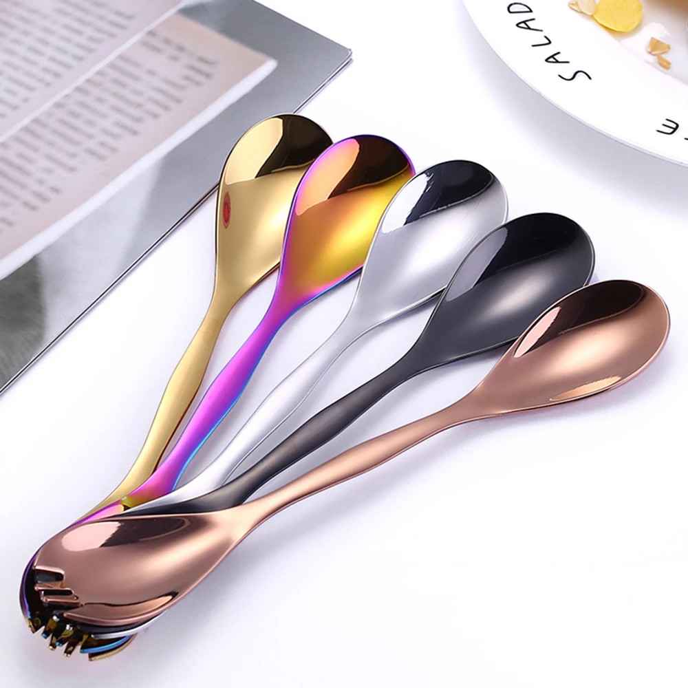 

1pcs Mini Stainless Steel Double-headed Spoon Fork Creative Multi Dual-purpose Portable Tableware Handles Coffee Drink Spoon