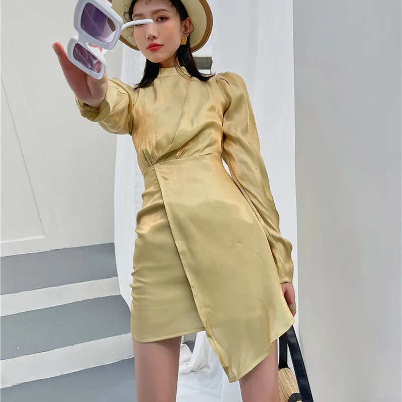 

Women Summer Solid Color Slim Fashion Dress Female Elegant Brand Asymmetrical Dresses Ladies High Street Vintage Vestidos ML38