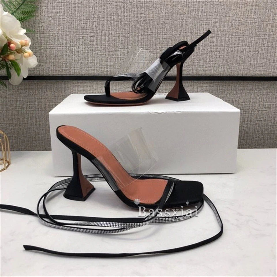 Сандалии женские с узкими ремешками прозрачные Роскошные атласные босоножки из