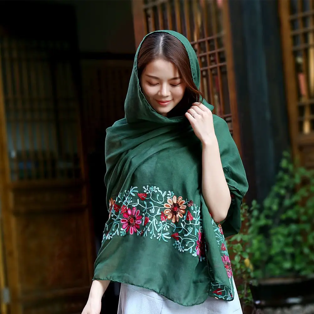 Женский простой вышитый шарф из вискозы с цветочным принтом шаль индийская