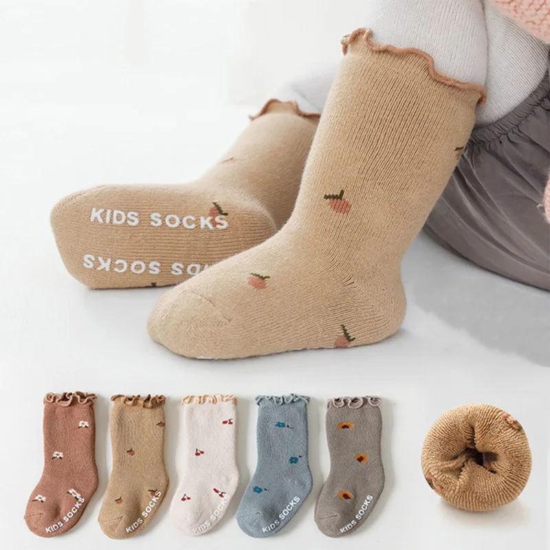

Floral Embroidery Fungus Edge Socks Newborn Baby Socks Cotton Knit Kids Knee High Socks for Toddler Girls Children Tube Socks