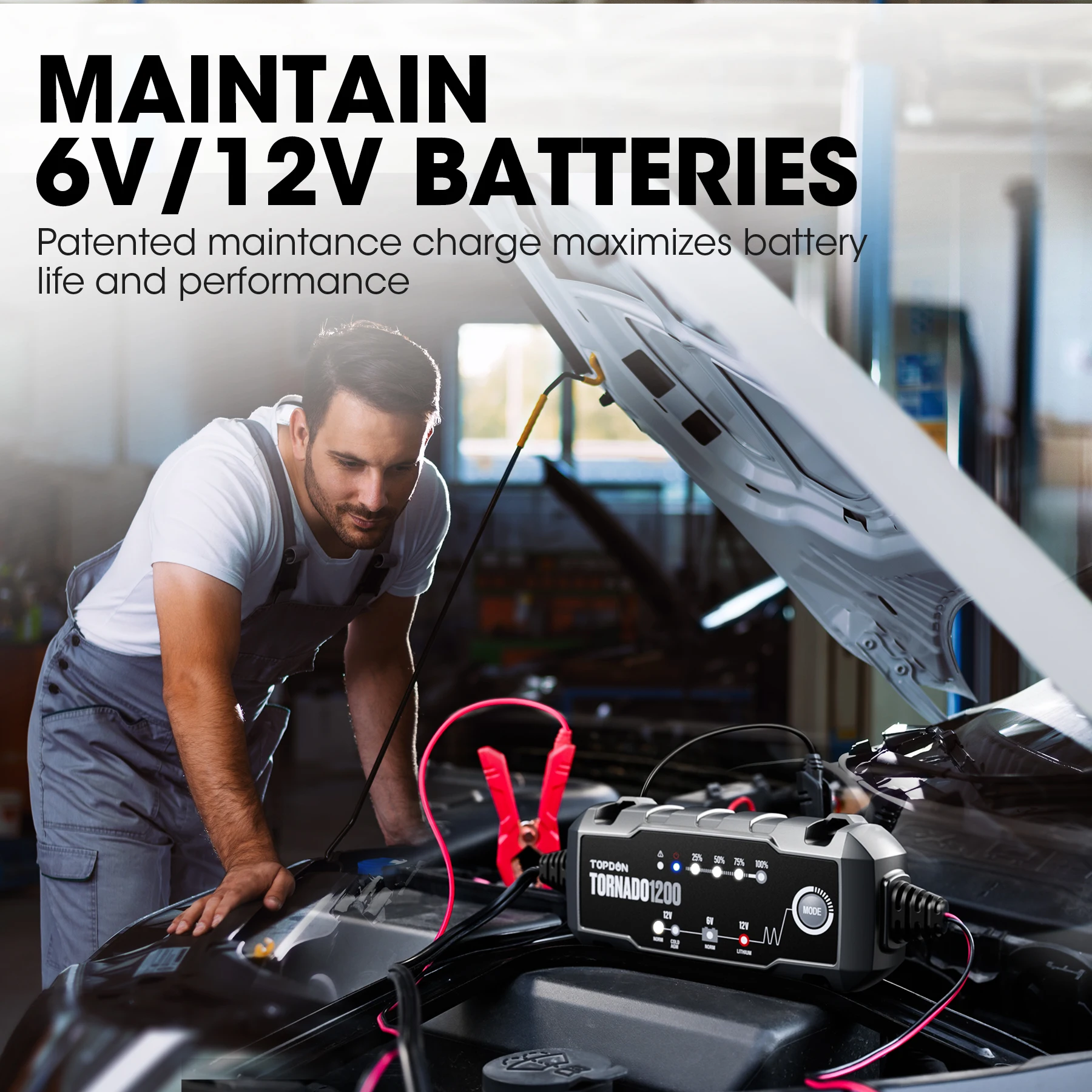 

Topdon T1200 Automatic Battery Chargers 6V 12V Car Battery Charger Motorcycle Battery Chargers for Lead Acid Lithium Battery