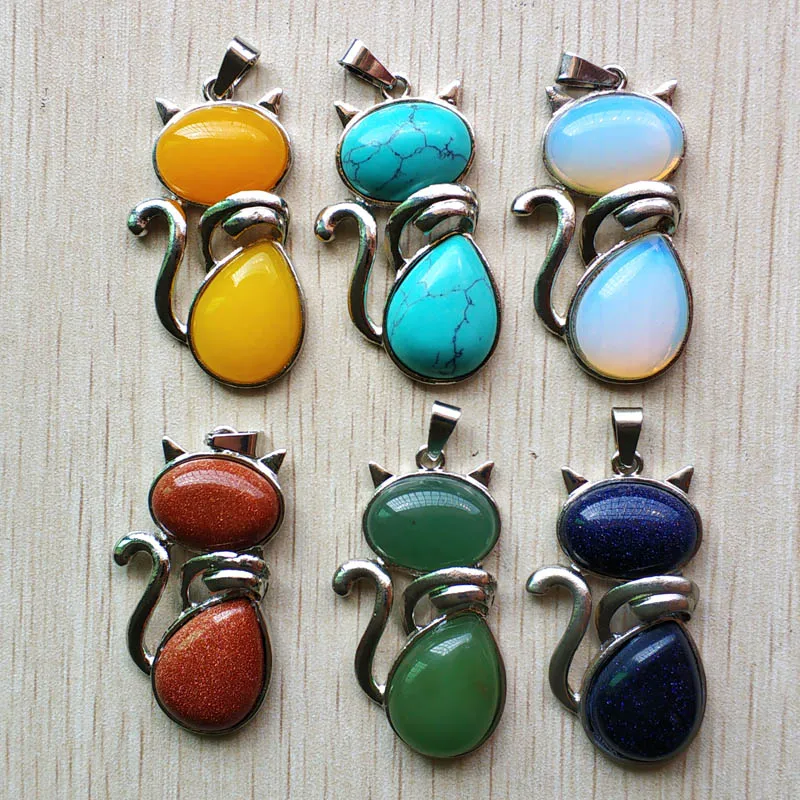 Подвески в форме кошки из натурального камня 12 шт./лот 2019 | Украшения и аксессуары