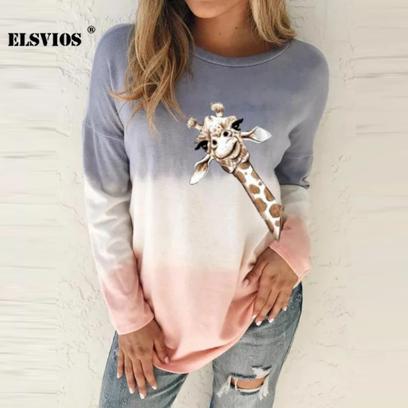 

Женская футболка с круглым вырезом, с длинным рукавом и градиентом