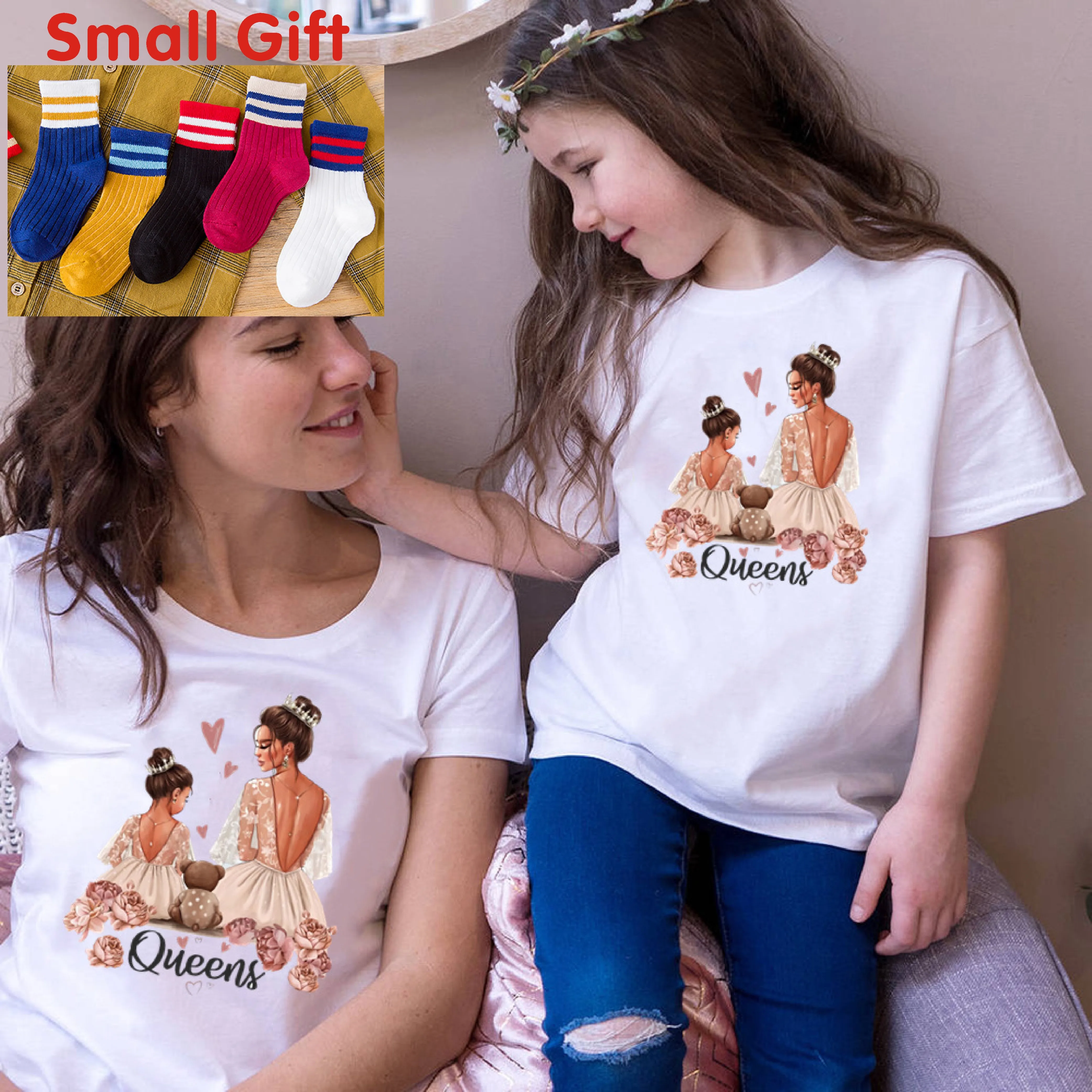 

Fashion mommy and daughter matching clothes short sleeve o-neck cartoon family matching outfits Mother's day Present