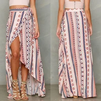 fashion summer women ladies boho style high waist floral printed slit long skirt beach holiday skirts