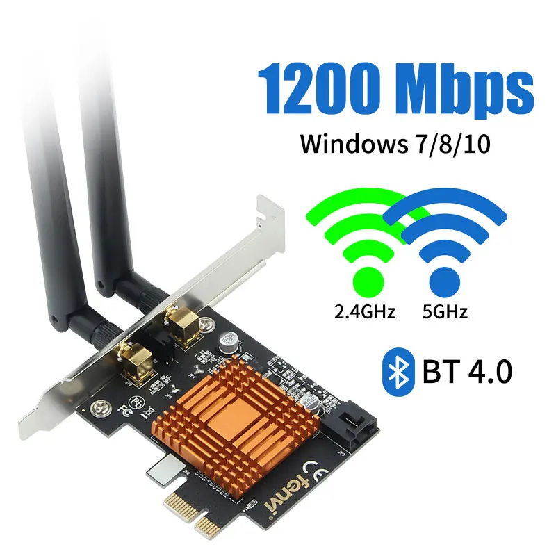 Двухдиапазонный 1200 Мбит/с беспроводной Intel 802.11ac Desktop PCI Express 1X Wlan Wi Fi PCIe адаптер +