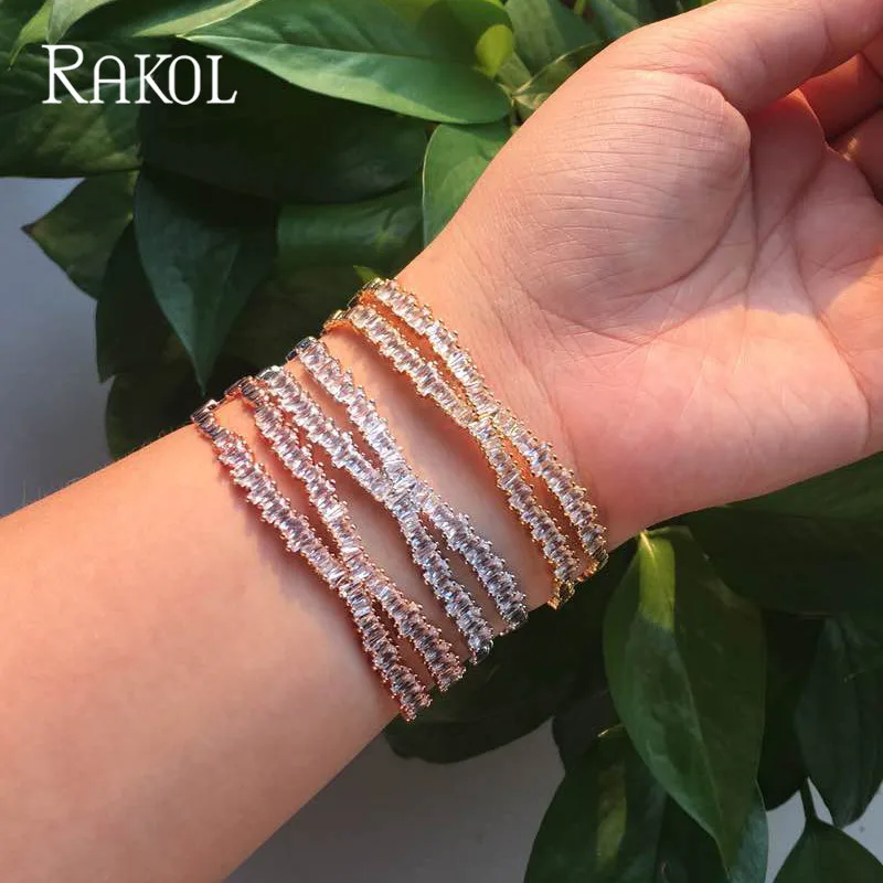 RAKOL модный AAA багет кубический цирконий X форма большие манжеты браслеты для