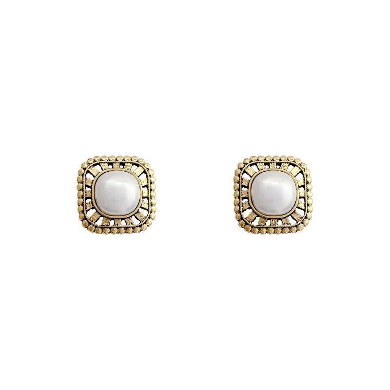 

Geometric Round Pearl Women's Simple Creative Design Stud 2021 Hyperbole New Arrival Earrings for Girls European Bridal