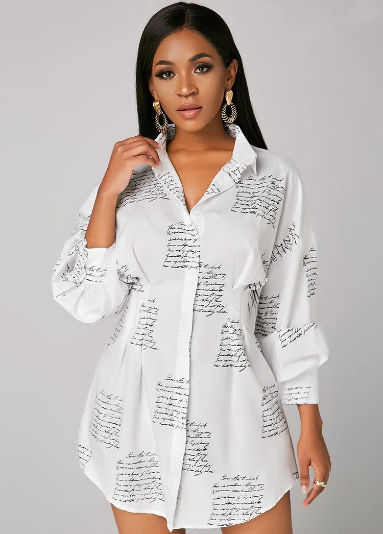 

Shirt Dresses Young Ladies Women Turn Down Neck Long Sleeve Chiffon Dress Fashion Button Up Mini Shirt Dress African Plus Size