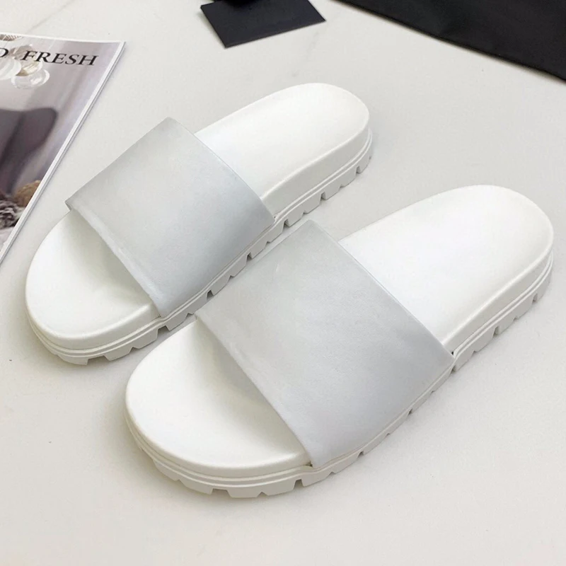 

Summer New Flat Beach Shoes Fashion Sheepskin Outdoor Non-Slip Sliders Brand Designer Concise Style Comfortable Women's Slippers
