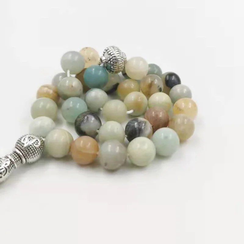 Tasbih Природный Амазонит камень синий металл кисточка 33 66 99 молитвенные бусы