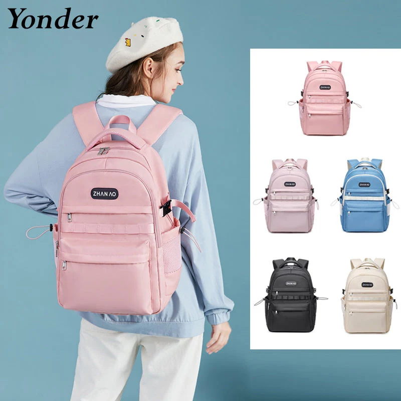 

Большой Школьный ранец из ткани «Оксфорд» для девочек-подростков, сумка для учеников 2022, сумка для ноутбука, бежевого, белого, розового цвет...