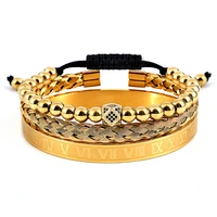 2021 newest popular luxury gold bracelet men cz zircon stainless steel beads braided stackable bracelet gold jewelry gift