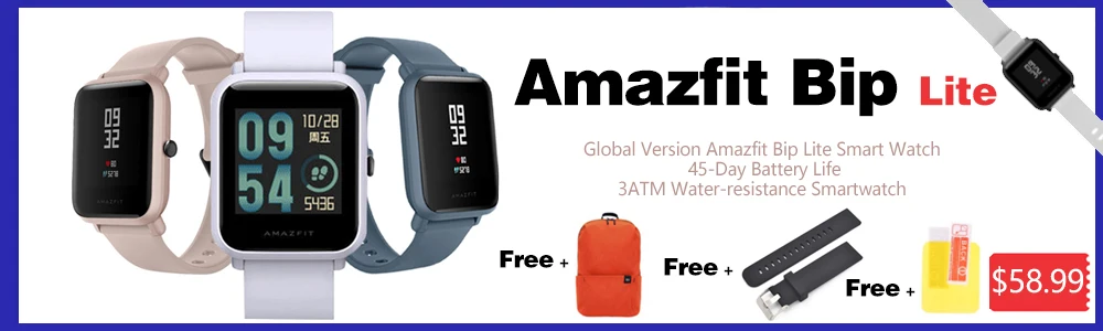 Xiaomi SmartWatch Amazfit Bip gps Huami 3ATM водонепроницаемые Смарт-часы Amazfit beep 45 дней в режиме ожидания спортивные PK GTR приложения