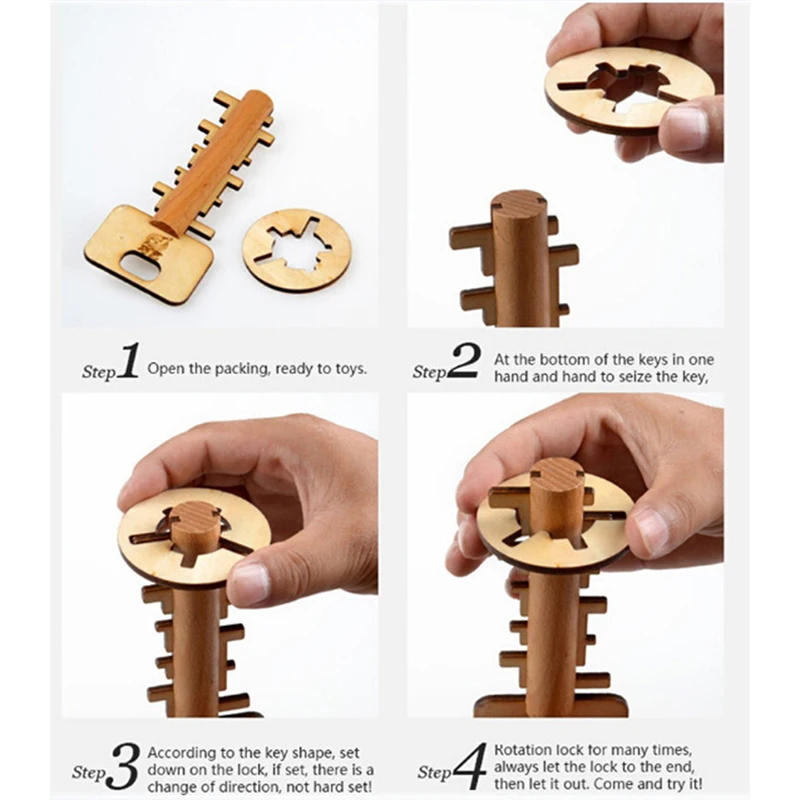 

Creative Wooden Toy Unlock Puzzle Key Classical Funny Kong Ming Lock Toys Intellectual Educational For Children Adult