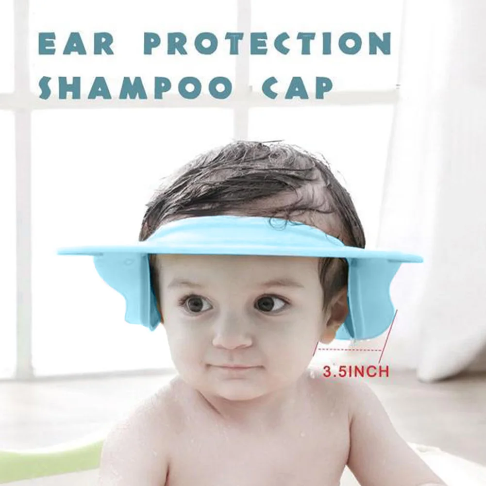 

Home Ear Protection Shampoo Cap Bathroom Easy Clean Elastic Wide Brim Baby Shower Travel Washing Hair Adjustable Silicone