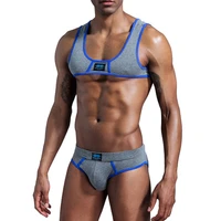 men undershirts sets sexy chest muscle harness tops briefs sport fitness running gym suits quick dry swim sportswear plus size