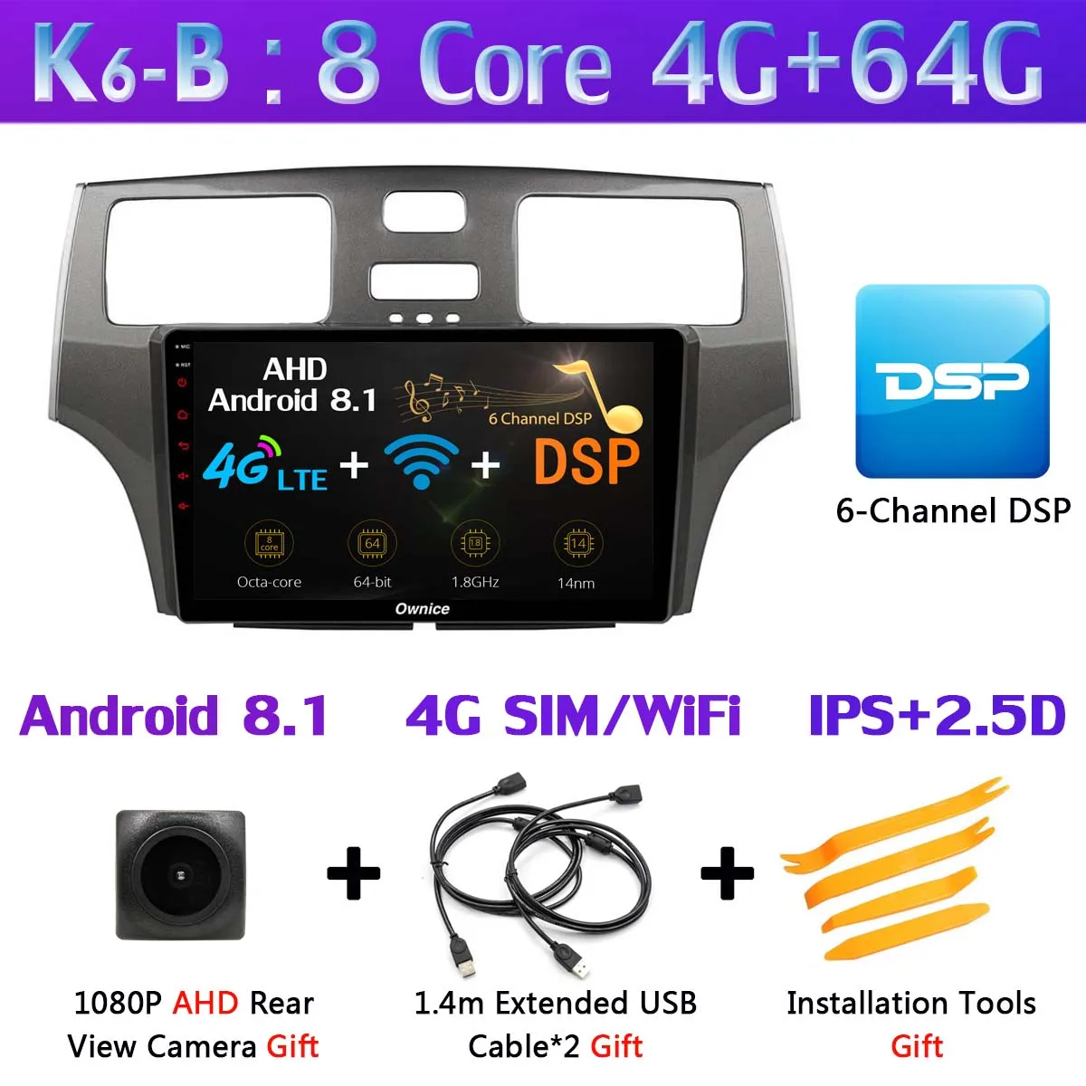 K6-B Ownice K1 K3 K5 K6 автомобильный dvd-плеер на основе Android для Lexus ES ES250 ES300 ES330 2004 2005 2006 автомобиль радио gps DSP Carplay 360 ° панорамный - Цвет: K6-B