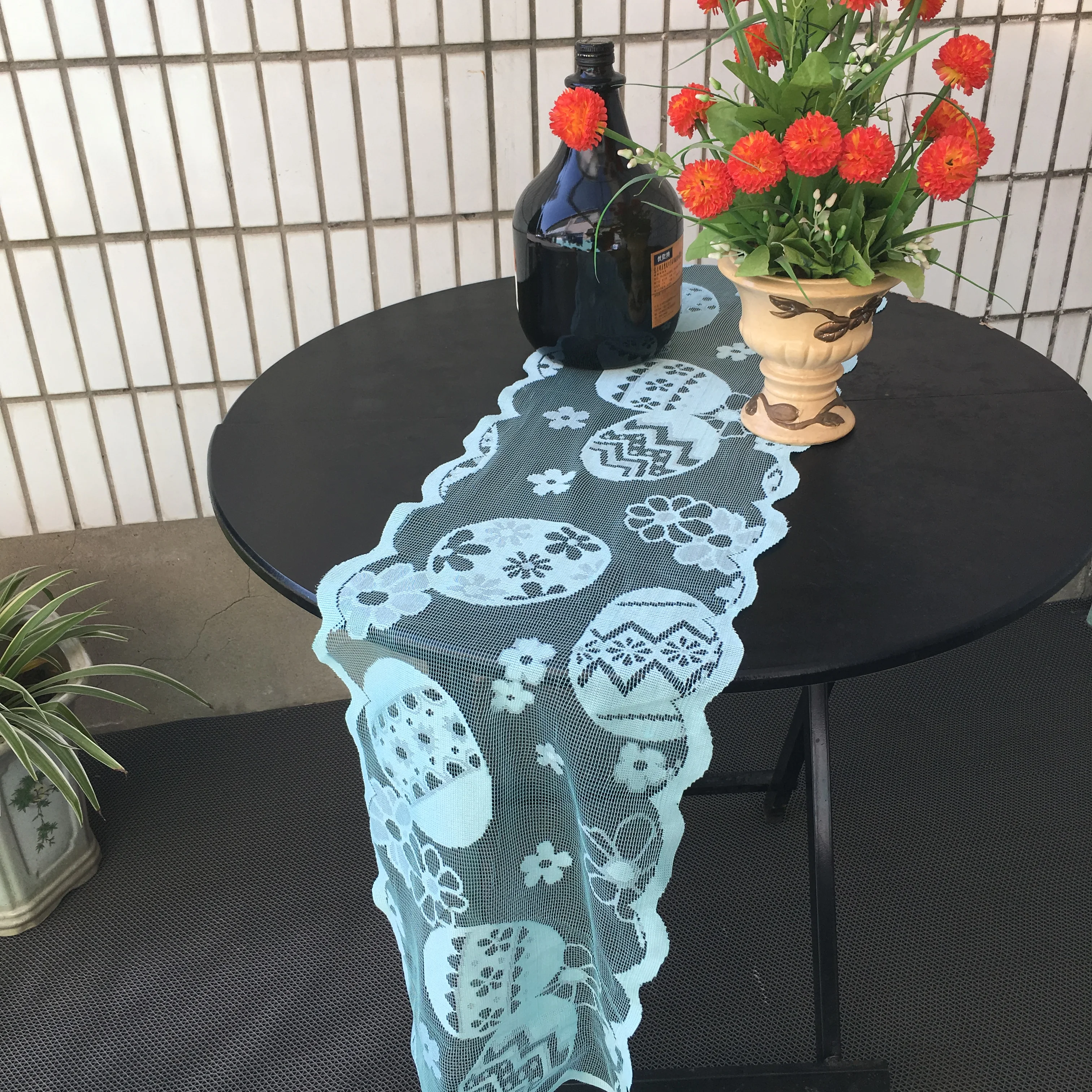 Пасха Настольная дорожка яйцо Кружевная салфетка белого и синего цвета розовое