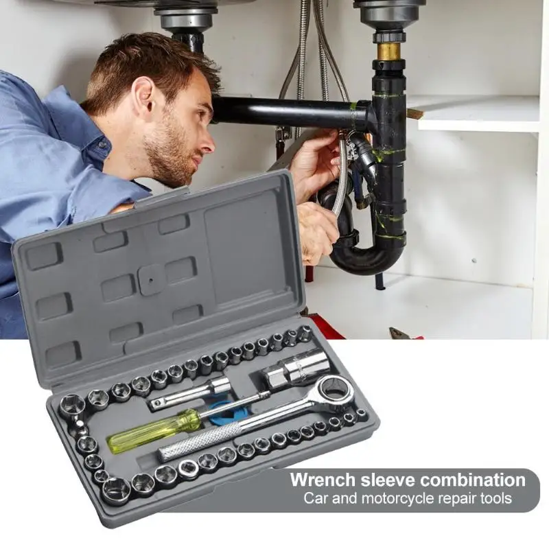 

40pcs Socket Wrench Set Car Motorcycle Repair Tool Combination Spanner Ratchet Driver Socket Wrench Tool Hand Tool Kit
