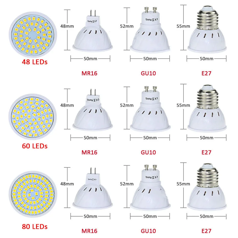 E27 GU10 MR16 светодиодный светильник лампы SMD 2835 AC220V Точечный 48 Светодиодный s 60 80