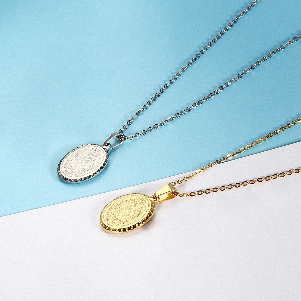 Овальная подвеска в виде Девы Марии из нержавеющей стали | Украшения и аксессуары