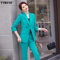 high end large size suit pants 2 piece set for fall 2022 fashion casual temperament goddess fan professional wear overalls women